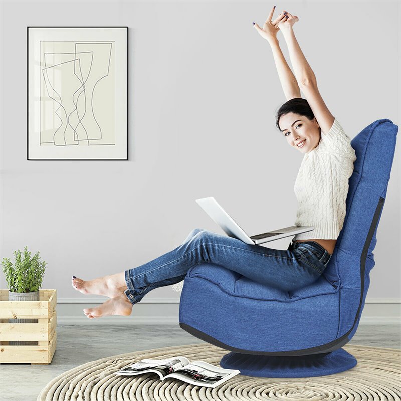 Costway Contemporary Iron and Fabric 360 Degree Swivel Gaming Chair in Blue