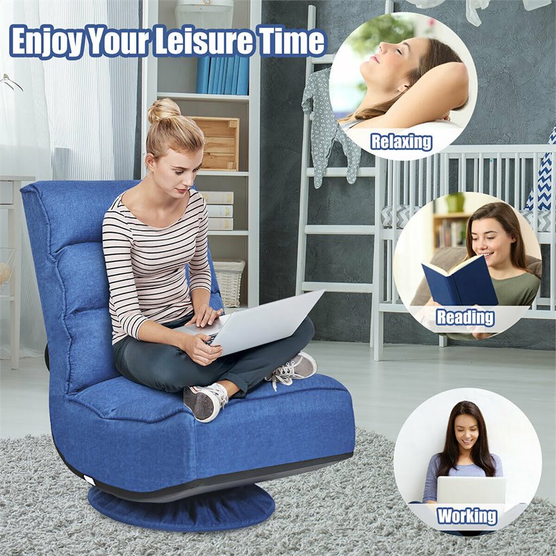 Costway Contemporary Iron and Fabric 360 Degree Swivel Gaming Chair in Blue