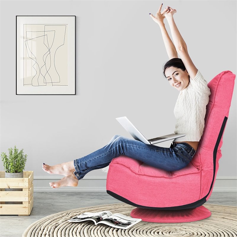 Costway Contemporary Iron and Fabric 360 Degree Swivel Gaming Chair in Pink