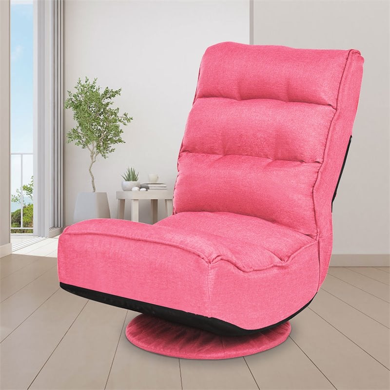 Costway Contemporary Iron and Fabric 360 Degree Swivel Gaming Chair in Pink