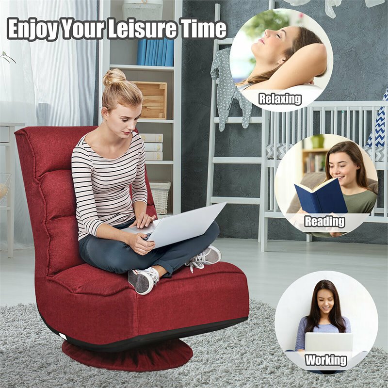 Costway Contemporary Iron and Fabric 360 Degree Swivel Gaming Chair in Red