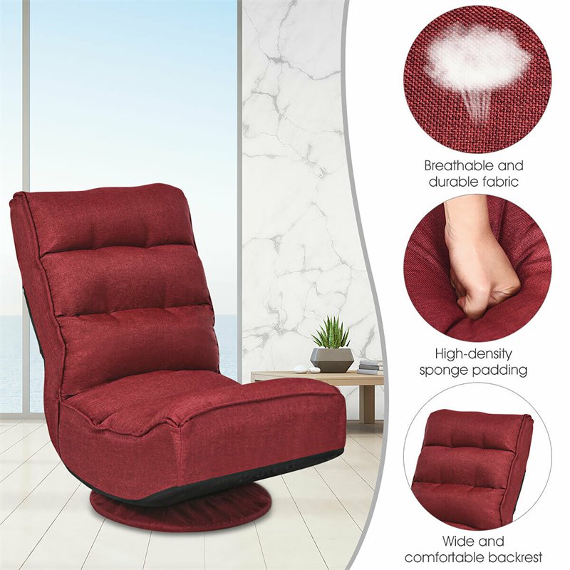 Costway Contemporary Iron and Fabric 360 Degree Swivel Gaming Chair in Red