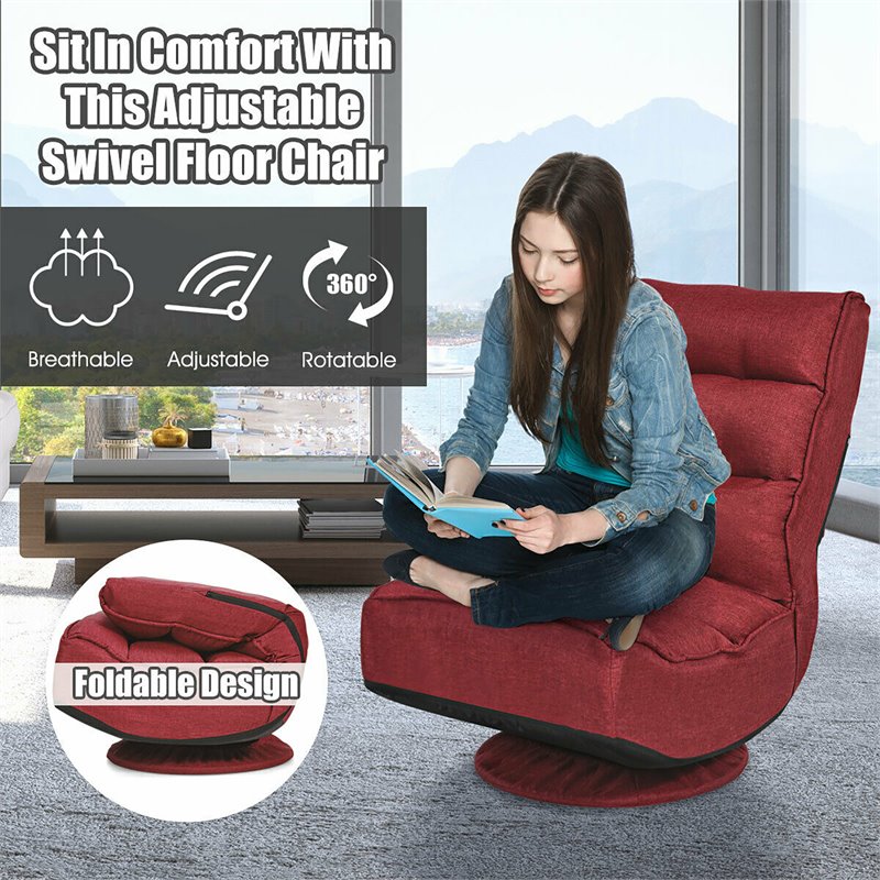 Costway Contemporary Iron and Fabric 360 Degree Swivel Gaming Chair in Red
