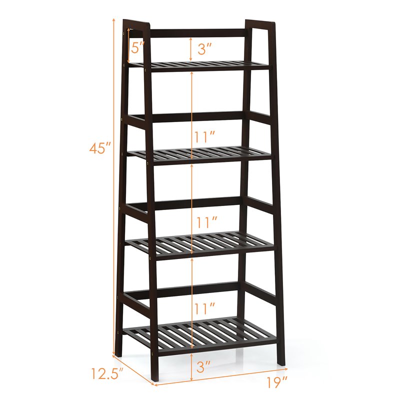 Costway 4-Tier Bamboo Ladder Shelf Plant Display Stand Rack Bookshelf in Brown