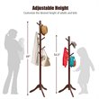 Costway Rubber Wood Adjustable Height Coat Rack with 8 Hooks in Brown