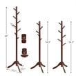 Costway Rubber Wood Adjustable Height Coat Rack with 8 Hooks in Brown