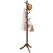 Costway Rubber Wood Adjustable Height Coat Rack with 8 Hooks in Brown