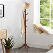 Costway Rubber Wood Adjustable Height Coat Rack with 8 Hooks in Brown
