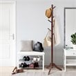 Costway Rubber Wood Adjustable Height Coat Rack with 8 Hooks in Brown