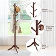 Costway Rubber Wood Adjustable Height Coat Rack with 8 Hooks in Brown
