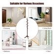 Costway Rubber Wood Adjustable Height Coat Rack with 8 Hooks in Brown