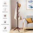 Costway Rubber Wood Adjustable Height Coat Rack with 8 Hooks in Brown