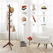 Costway Rubber Wood Adjustable Height Coat Rack with 8 Hooks in Brown