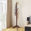 Costway Rubber Wood Adjustable Height Coat Rack with 11 Hooks in Walnut