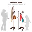 Costway Rubber Wood Adjustable Height Coat Rack with 11 Hooks in Walnut