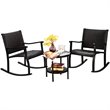 Costway 3-piece Rattan Patio Bistro Set with Rocking Chairs in Dark Brown