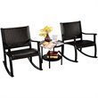 Costway 3-piece Rattan Patio Bistro Set with Rocking Chairs in Dark Brown