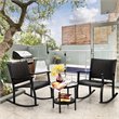 Costway 3-piece Rattan Patio Bistro Set with Rocking Chairs in Dark Brown