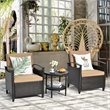 Costway 3-piece Contemporary Rattan Patio Furniture Set with Shelf in Brown