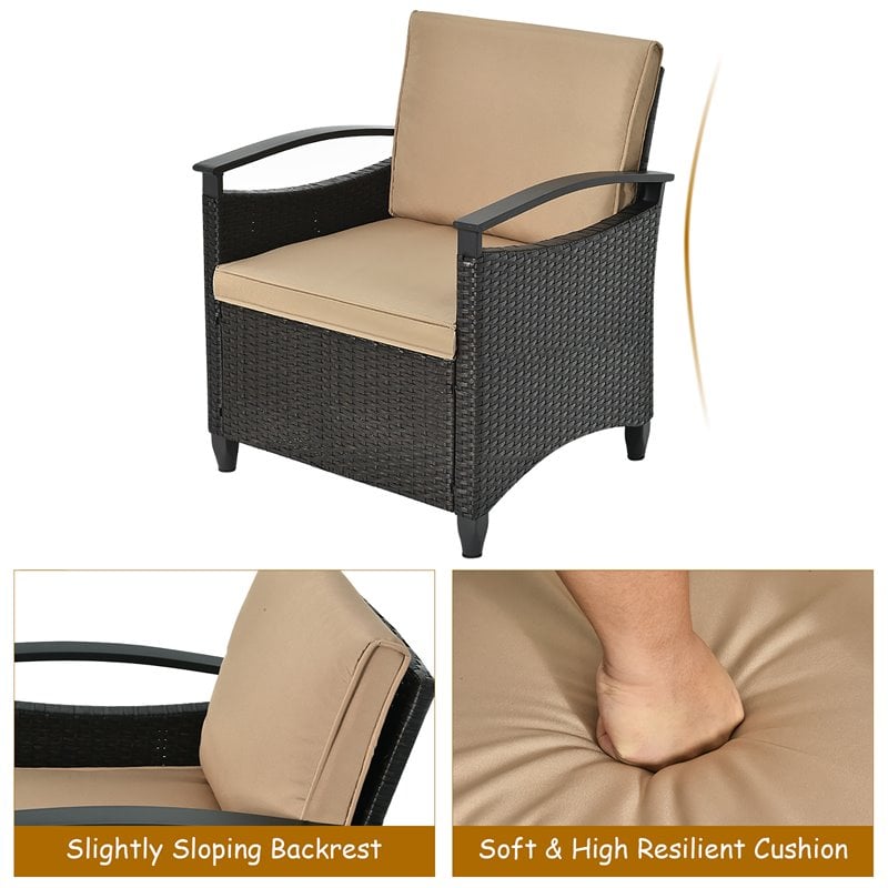 Costway 3-piece Contemporary Rattan Patio Furniture Set with Shelf in Brown