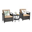 Costway 3-piece Contemporary Rattan Patio Furniture Set with Shelf in Brown