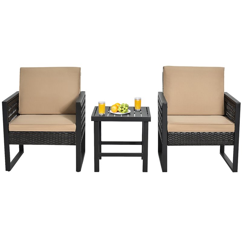 Costway 3-piece Rattan Patio Bistro Set with Cushioned Sofa Chairs in Mix Brown