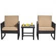 Costway 3-piece Rattan Patio Bistro Set with Cushioned Sofa Chairs in Mix Brown