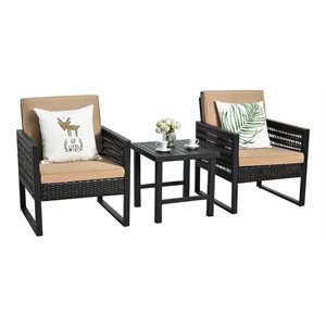 Costway 3-piece Rattan Patio Bistro Set with Cushioned Sofa Chairs in Mix Brown