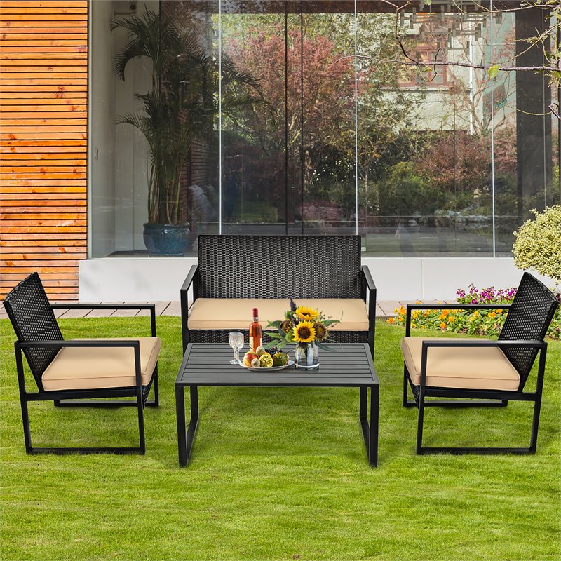 Costway 4-piece Contemporary Rattan Patio Furniture Set in Brown