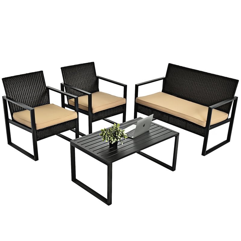 Costway 4-piece Contemporary Rattan Patio Furniture Set in Brown