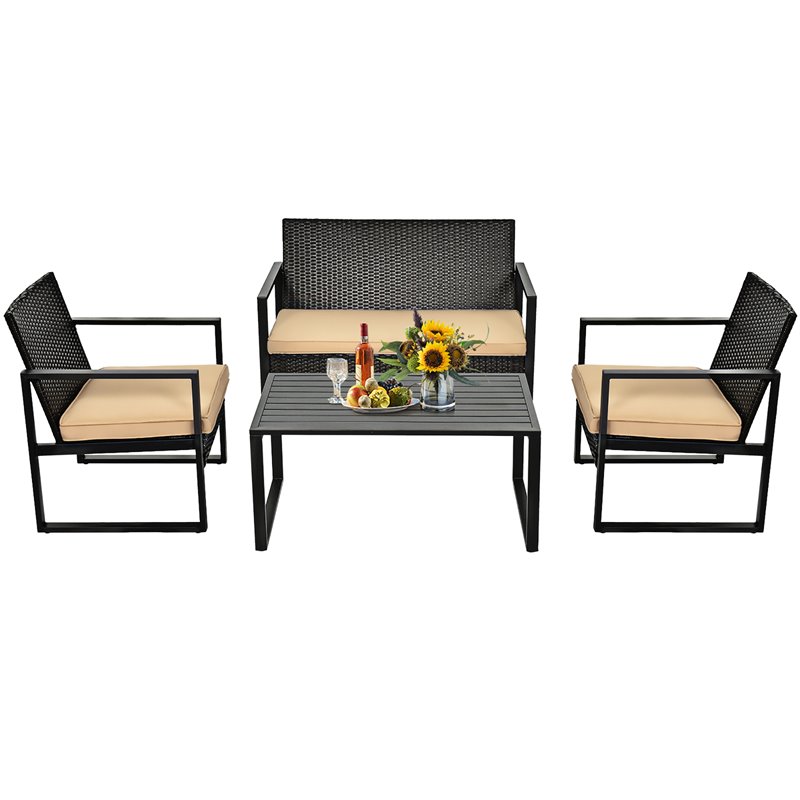 Costway 4-piece Contemporary Rattan Patio Furniture Set in Brown