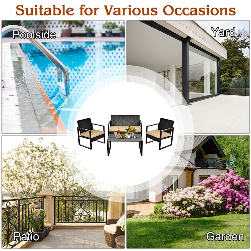 Costway 4-piece Contemporary Rattan Patio Furniture Set in Brown