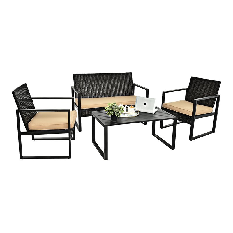 Costway 4-piece Contemporary Rattan Patio Furniture Set in Brown