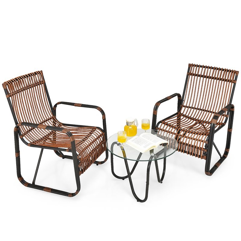 Costway 3-piece Contemporary Rattan Patio Furniture Set in Brown