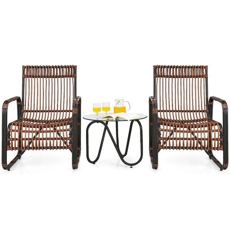 Costway 3-piece Contemporary Rattan Patio Furniture Set in Brown