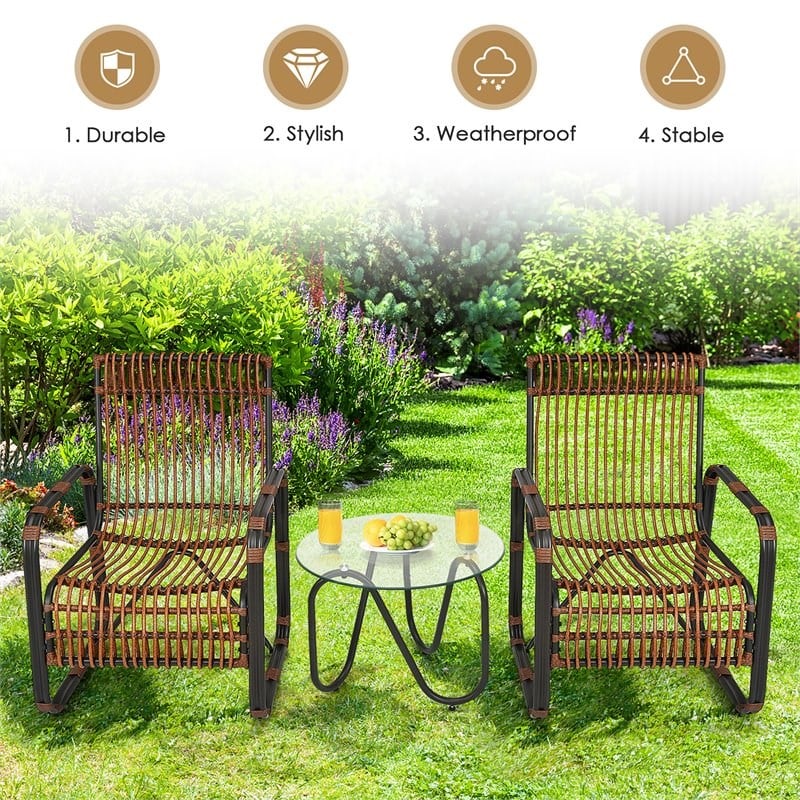 Costway 3-piece Contemporary Rattan Patio Furniture Set in Brown