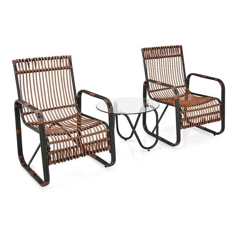 Costway 3-piece Contemporary Rattan Patio Furniture Set in Brown