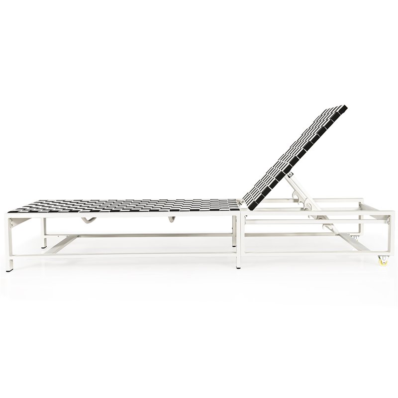 Costway Adjustable Patio Lounge Chaise Reclining with Wheel in Black