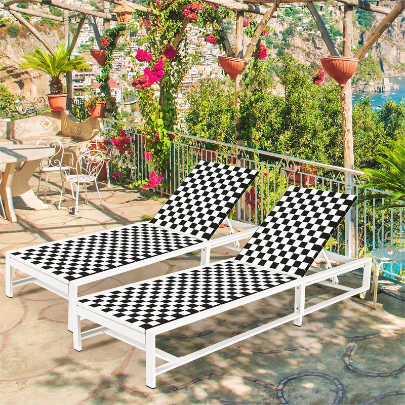 Costway Adjustable Patio Lounge Chaise Reclining with Wheel in Black
