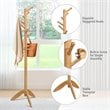 Costway Rubber Wood Adjustable Height Coat Rack with 11 Hooks in Oak