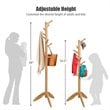 Costway Rubber Wood Adjustable Height Coat Rack with 11 Hooks in Oak