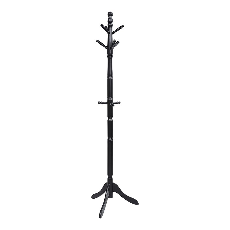 Costway Rubber Wood Adjustable Height Coat Rack with 9 Hooks in Black