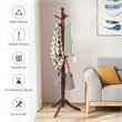 Costway Rubber Wood Adjustable Height Coat Rack with 9 Hooks in Walnut