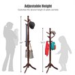 Costway Rubber Wood Adjustable Height Coat Rack with 9 Hooks in Walnut