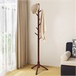 Costway Rubber Wood Two Heights Coat Rack with 8 Hooks in Walnut
