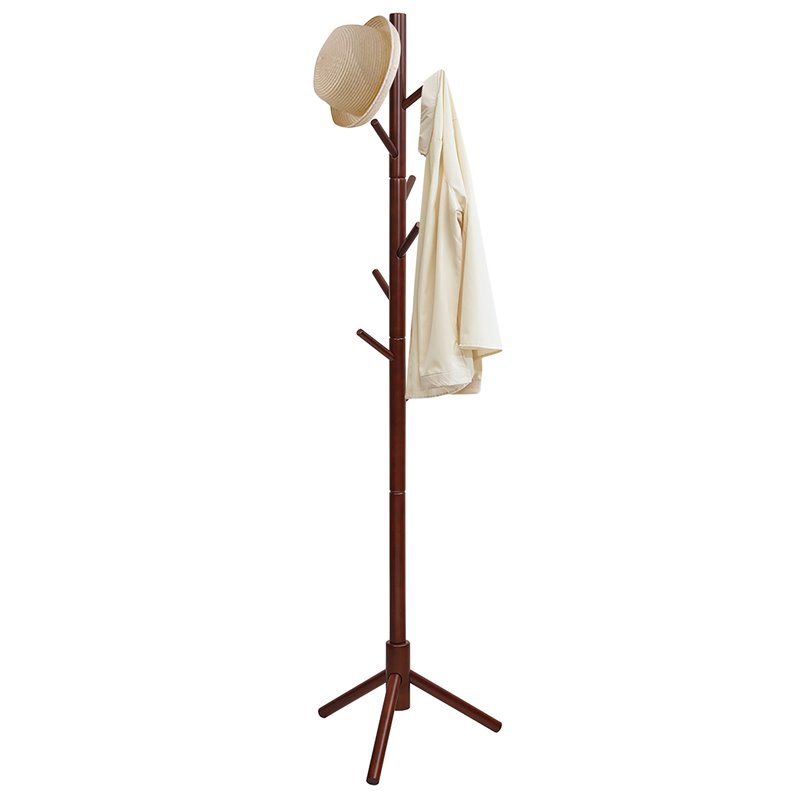 Costway Rubber Wood Two Heights Coat Rack with 8 Hooks in Walnut