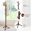 Costway Rubber Wood Two Heights Coat Rack with 8 Hooks in Walnut
