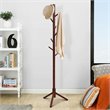 Costway Rubber Wood Two Heights Coat Rack with 8 Hooks in Walnut