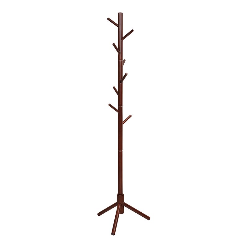 Costway Rubber Wood Two Heights Coat Rack with 8 Hooks in Walnut