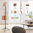 Costway Rubber Wood Two Heights Coat Rack with 8 Hooks in Gray